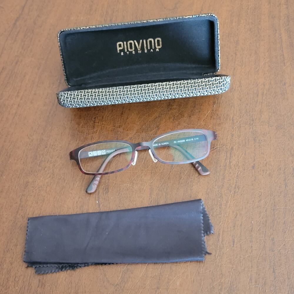 Piovino PV-IN3008 C14 Eyeglasses Matte Brown Rectangular Frame 49-18-140 w/case